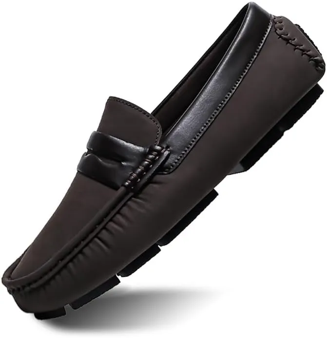 Mens Loafers Round Toe Vegan Leather Penny Driving Loafers Flat Heel Lightweight Anti-Slip Casual Slip-ons