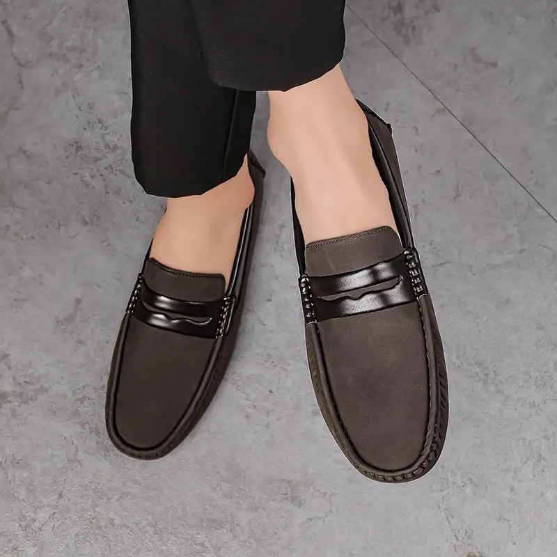 Mens Loafers Round Toe Vegan Leather Penny Driving Loafers Flat Heel Lightweight Anti-Slip Casual Slip-ons