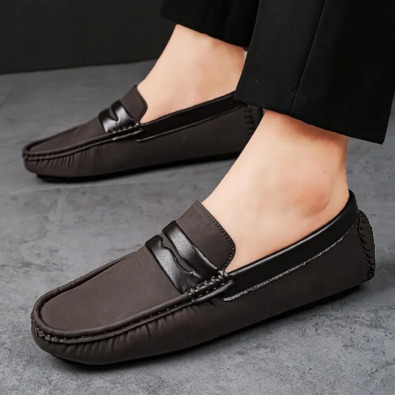 Mens Loafers Round Toe Vegan Leather Penny Driving Loafers Flat Heel Lightweight Anti-Slip Casual Slip-ons
