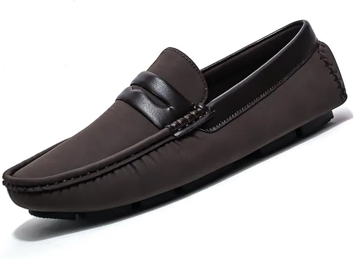 Mens Loafers Round Toe Vegan Leather Penny Driving Loafers Flat Heel Lightweight Anti-Slip Casual Slip-ons