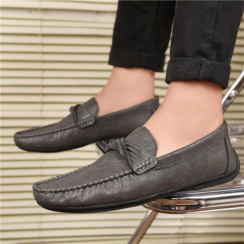 Mens Loafers Round Toe Vegan Leather Shoes Comfortable Anti-Slip Flat Heel Classic Slip On