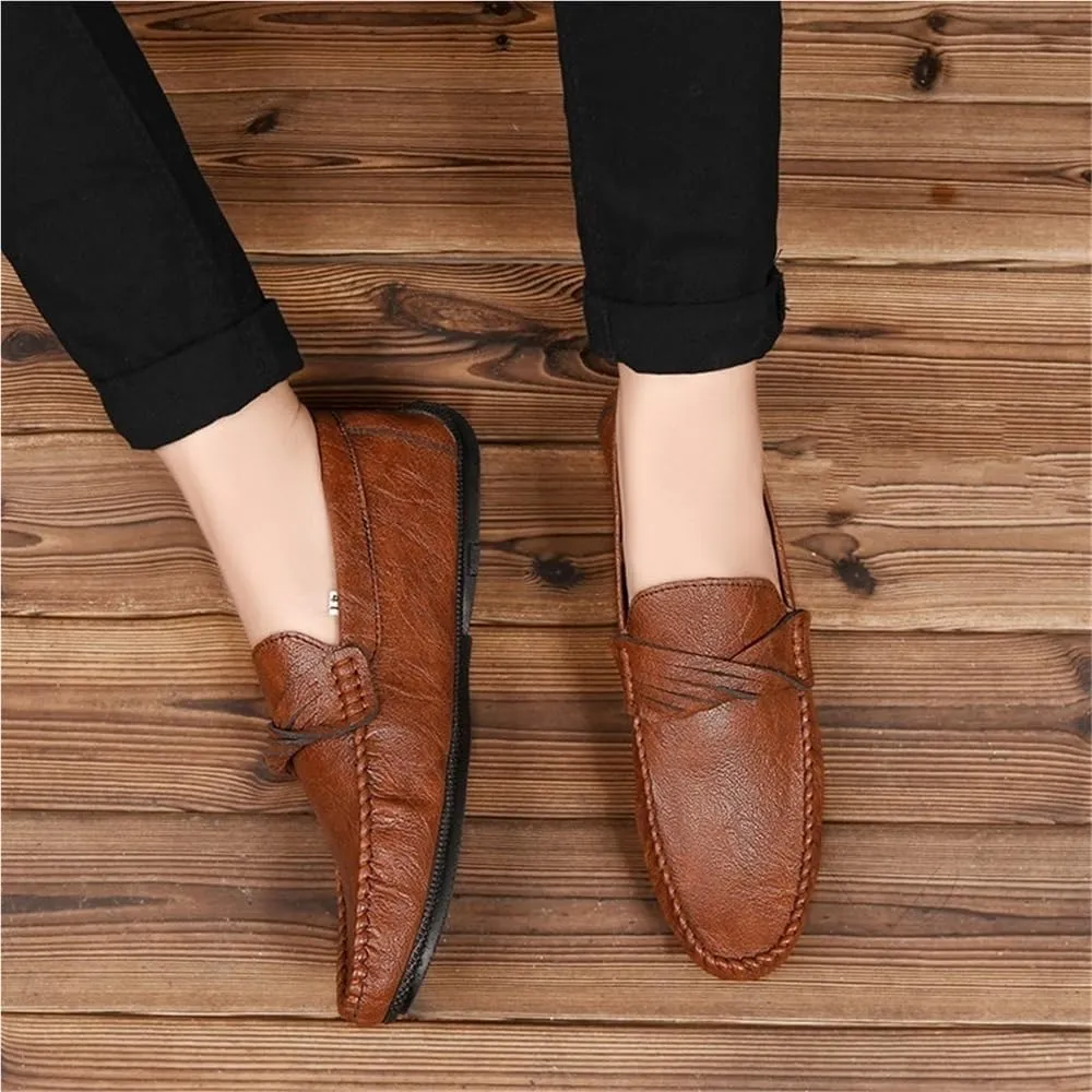 Mens Loafers Round Toe Vegan Leather Shoes Comfortable Anti-Slip Flat Heel Classic Slip On