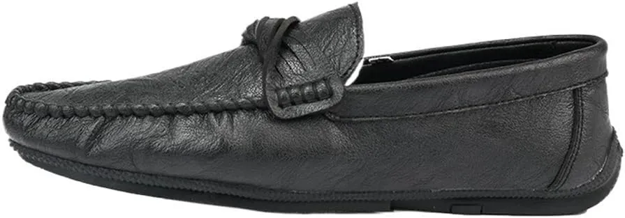 Mens Loafers Round Toe Vegan Leather Shoes Comfortable Anti-Slip Flat Heel Classic Slip On