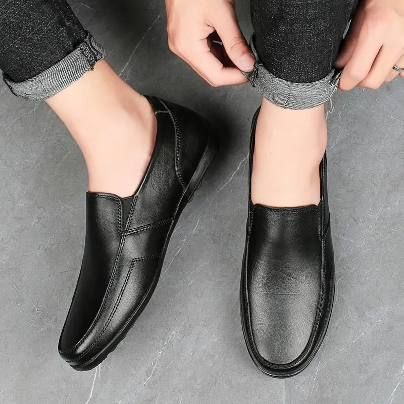Men's Loafers Round Toe Vegan Leather Solid Color Loafer Shoes Comfortable Flat Heel Anti-Slip Prom Classic Slip-ons