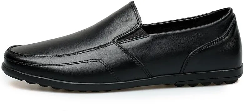 Men's Loafers Round Toe Vegan Leather Solid Color Loafer Shoes Comfortable Flat Heel Anti-Slip Prom Classic Slip-ons