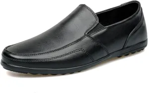Men's Loafers Round Toe Vegan Leather Solid Color Loafer Shoes Comfortable Flat Heel Anti-Slip Prom Classic Slip-ons