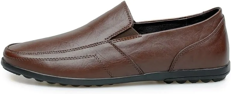 Mens Loafers Round Toe Vegan Leather Solid Color Loafer Shoes Flexible Anti-Slip Flat Heel Outdoor Slip On