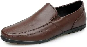 Mens Loafers Round Toe Vegan Leather Solid Color Loafer Shoes Flexible Anti-Slip Flat Heel Outdoor Slip On