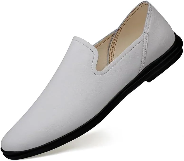 Men's Loafers Shoes Round Toe Vegan Leather Loafer Shoes Lightweight Flexible Flat Heel Fashion Prom Slip-ons