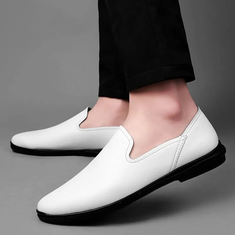 Men's Loafers Shoes Round Toe Vegan Leather Loafer Shoes Lightweight Flexible Flat Heel Fashion Prom Slip-ons