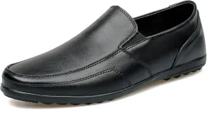 Men's Loafers Shoes Round Toe Vegan Leather Solid Color Loafer Shoes Flexible Comfortable Flat Heel Classic Slip On