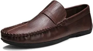 Mens Loafers Stitching Details Round Toe Moccasins Shoes Vegan Leather Lightweight Anti-Slip Flat Heel Wedding Casual Slip On
