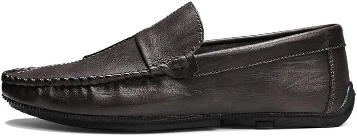 Mens Loafers Stitching Details Round Toe Moccasins Shoes Vegan Leather Lightweight Anti-Slip Flat Heel Wedding Casual Slip On
