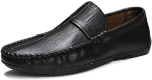 Mens Loafers Stitching Details Round Toe Moccasins Shoes Vegan Leather Lightweight Anti-Slip Flat Heel Wedding Casual Slip On