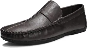 Mens Loafers Stitching Details Round Toe Moccasins Shoes Vegan Leather Lightweight Anti-Slip Flat Heel Wedding Casual Slip On