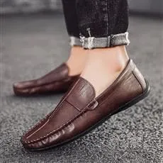 Mens Loafers Stitching Details Round Toe Moccasins Shoes Vegan Leather Lightweight Anti-Slip Flat Heel Wedding Casual Slip On