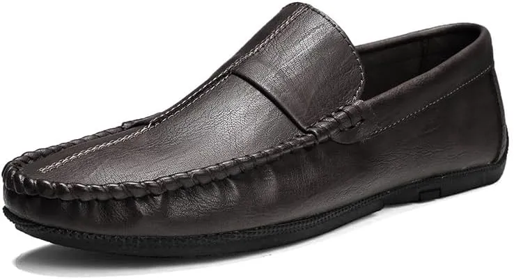 Mens Loafers Stitching Details Round Toe Moccasins Shoes Vegan Leather Lightweight Anti-Slip Flat Heel Wedding Casual Slip On