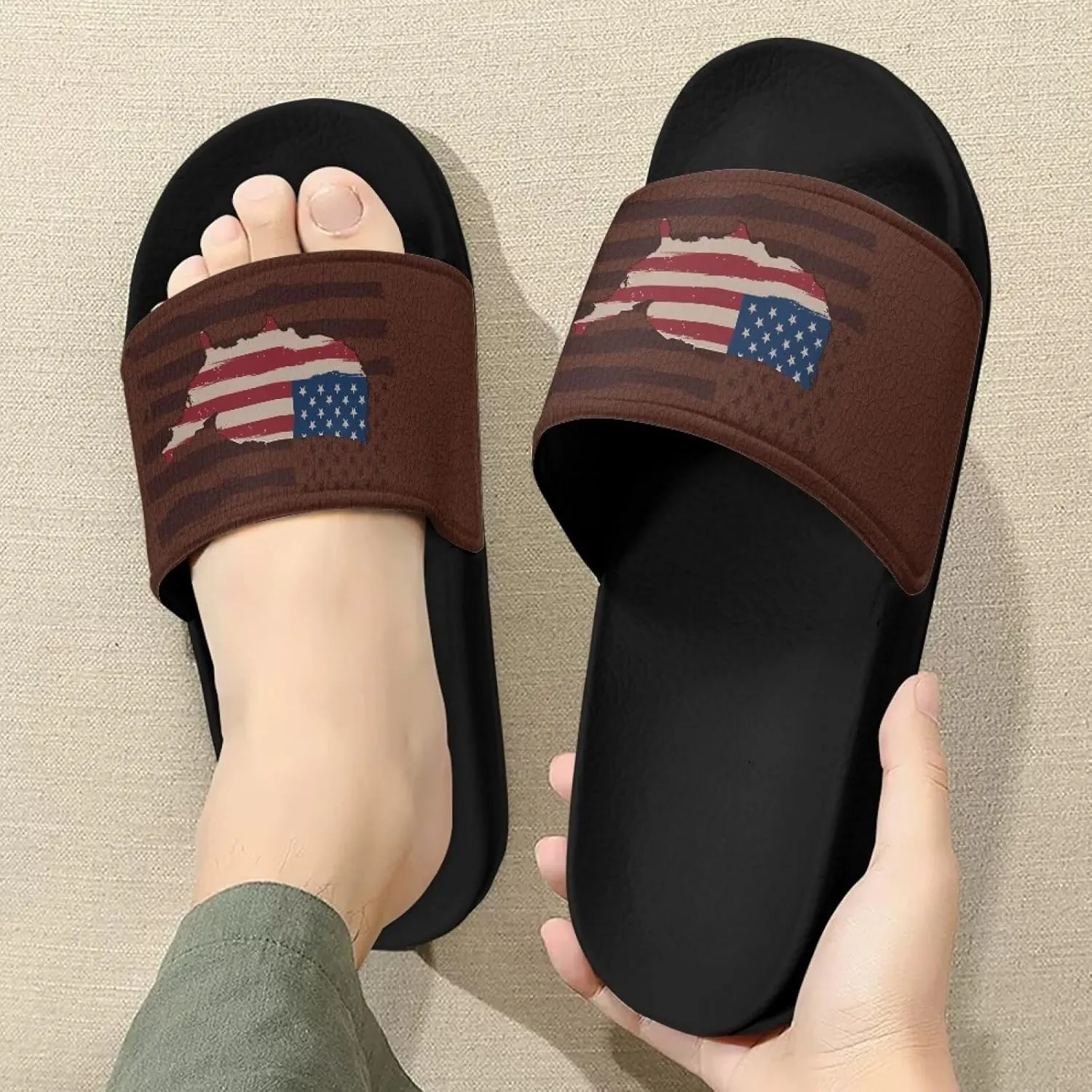Mens Non-Slip EVA Slide Sandals Pool House Beach Footwear Comfy Open Toe Flat Shoes Single Band Slippers Slip On Shower Shoes With Soft Leather