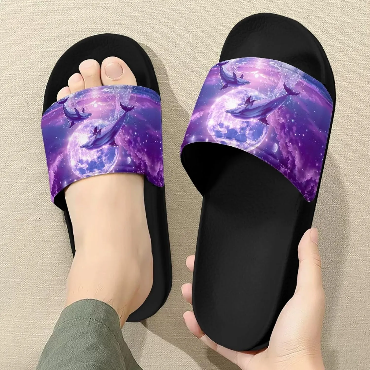 Mens Non-Slip EVA Slide Sandals Pool House Beach Footwear Comfy Open Toe Flat Shoes Single Band Slippers Slip On Shower Shoes With Soft Leather