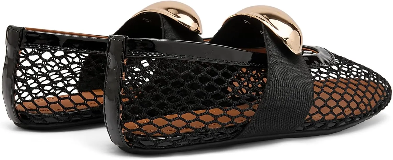 Mesh Ballet Flats Metal Hole Flat Sparkling Rhinestone Buckle Strap Embellished Mary Jane Flat Adjust Buckle Closed Round Toe Ballerina Shoes Metal Strap Flats Low Heel Casual Dress Shoes