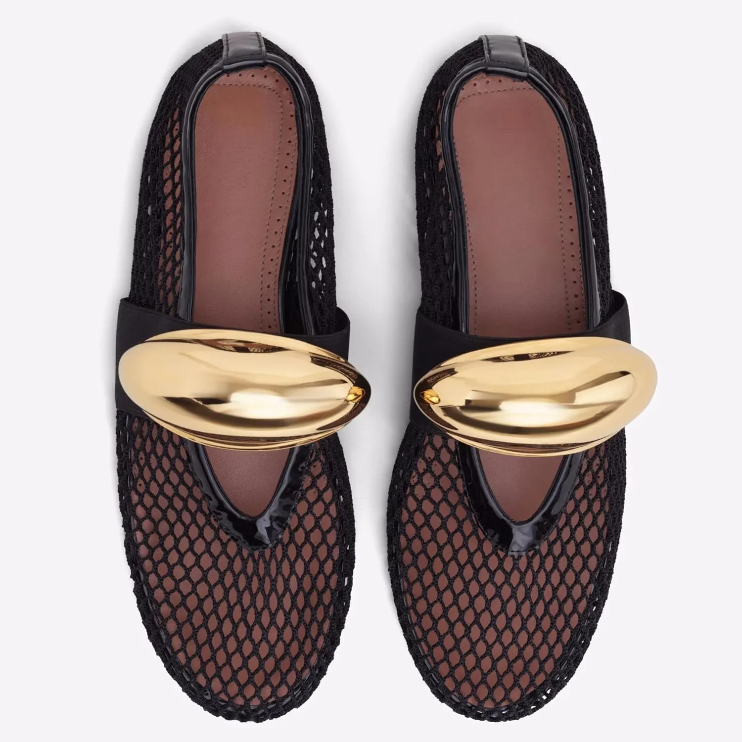 Mesh Ballet Flats Metal Hole Flat Sparkling Rhinestone Buckle Strap Embellished Mary Jane Flat Adjust Buckle Closed Round Toe Ballerina Shoes Metal Strap Flats Low Heel Casual Dress Shoes