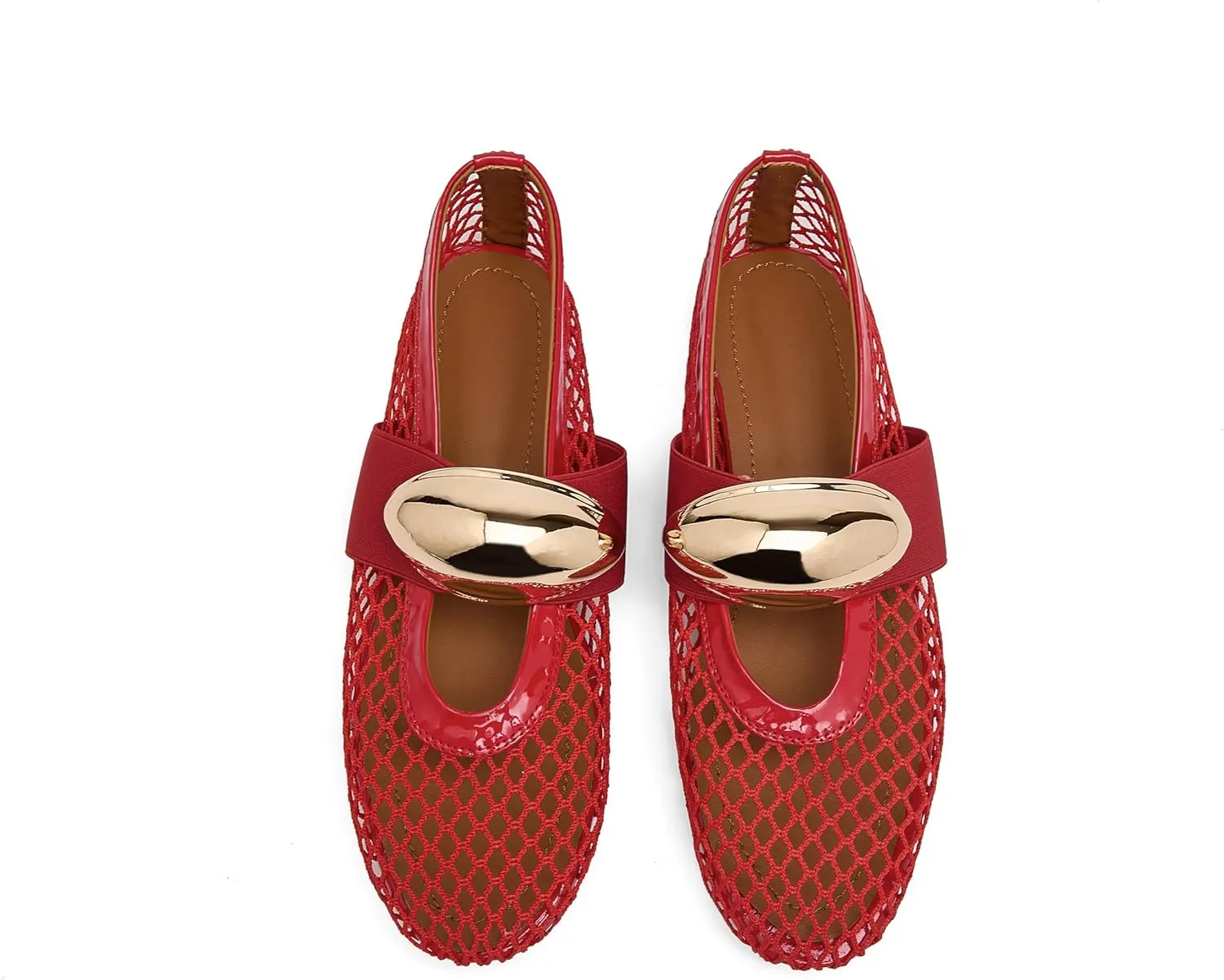 Mesh Ballet Flats Metal Hole Flat Sparkling Rhinestone Buckle Strap Embellished Mary Jane Flat Adjust Buckle Closed Round Toe Ballerina Shoes Metal Strap Flats Low Heel Casual Dress Shoes