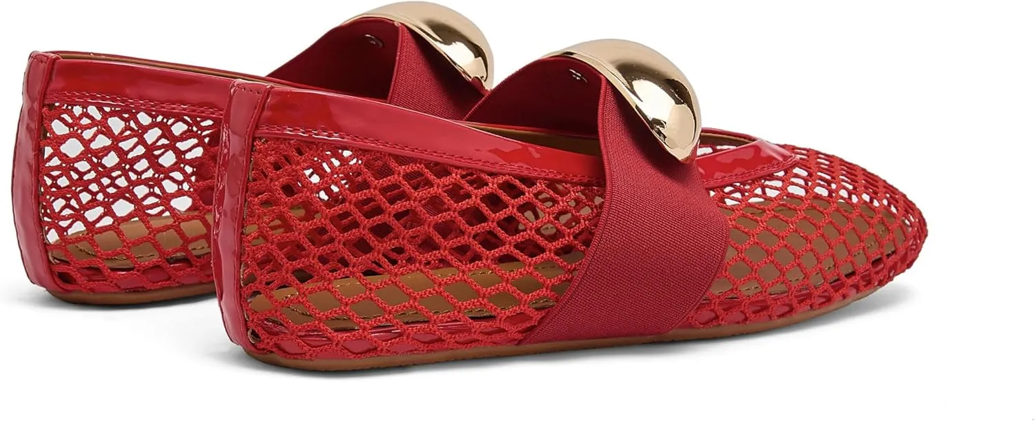 Mesh Ballet Flats Metal Hole Flat Sparkling Rhinestone Buckle Strap Embellished Mary Jane Flat Adjust Buckle Closed Round Toe Ballerina Shoes Metal Strap Flats Low Heel Casual Dress Shoes