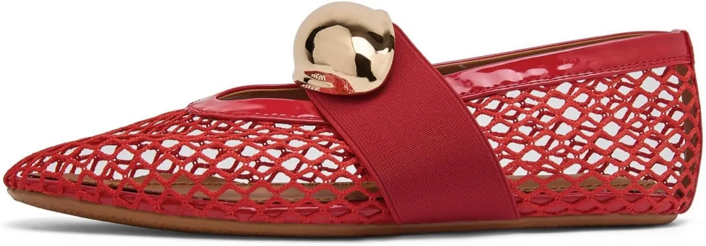 Mesh Ballet Flats Metal Hole Flat Sparkling Rhinestone Buckle Strap Embellished Mary Jane Flat Adjust Buckle Closed Round Toe Ballerina Shoes Metal Strap Flats Low Heel Casual Dress Shoes