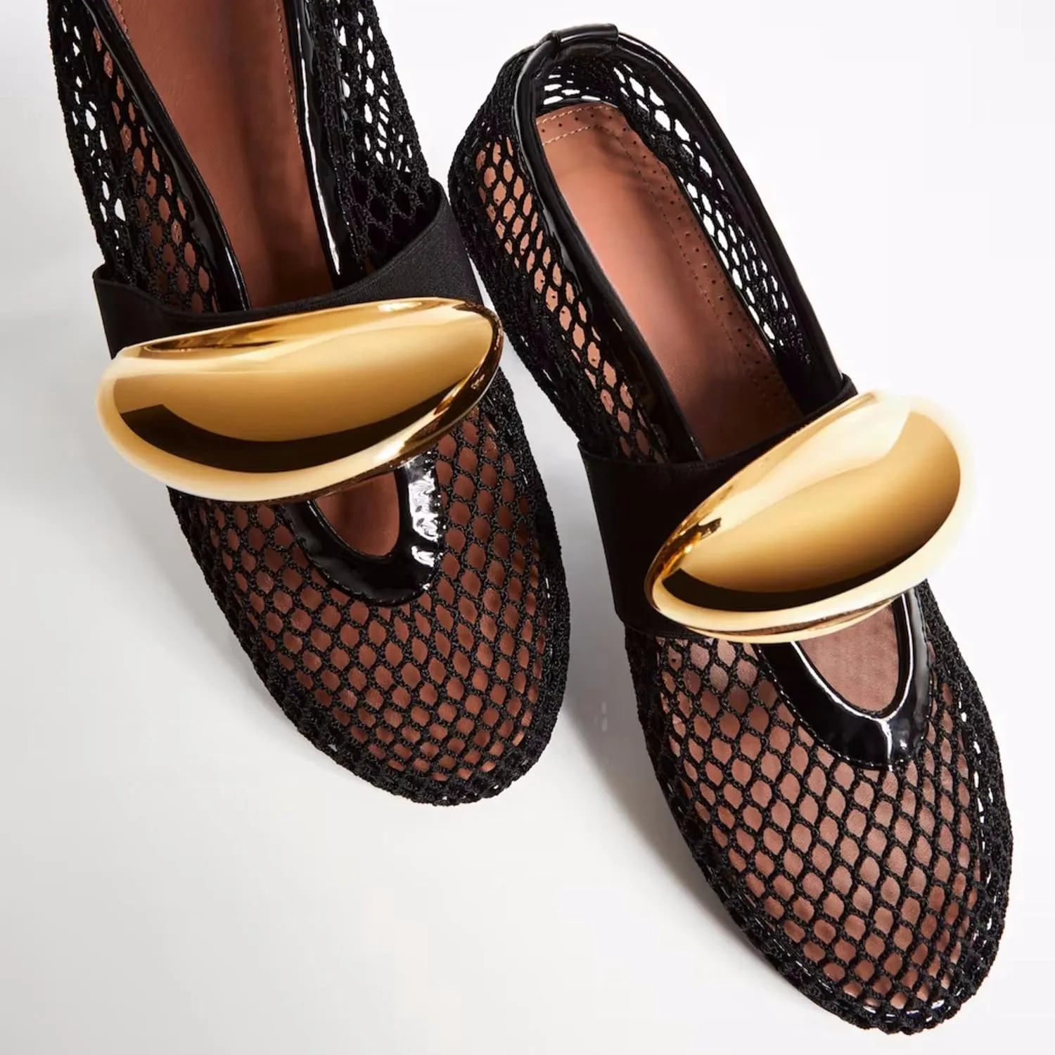 Mesh Ballet Flats Metal Hole Flat Sparkling Rhinestone Buckle Strap Embellished Mary Jane Flat Adjust Buckle Closed Round Toe Ballerina Shoes Metal Strap Flats Low Heel Casual Dress Shoes