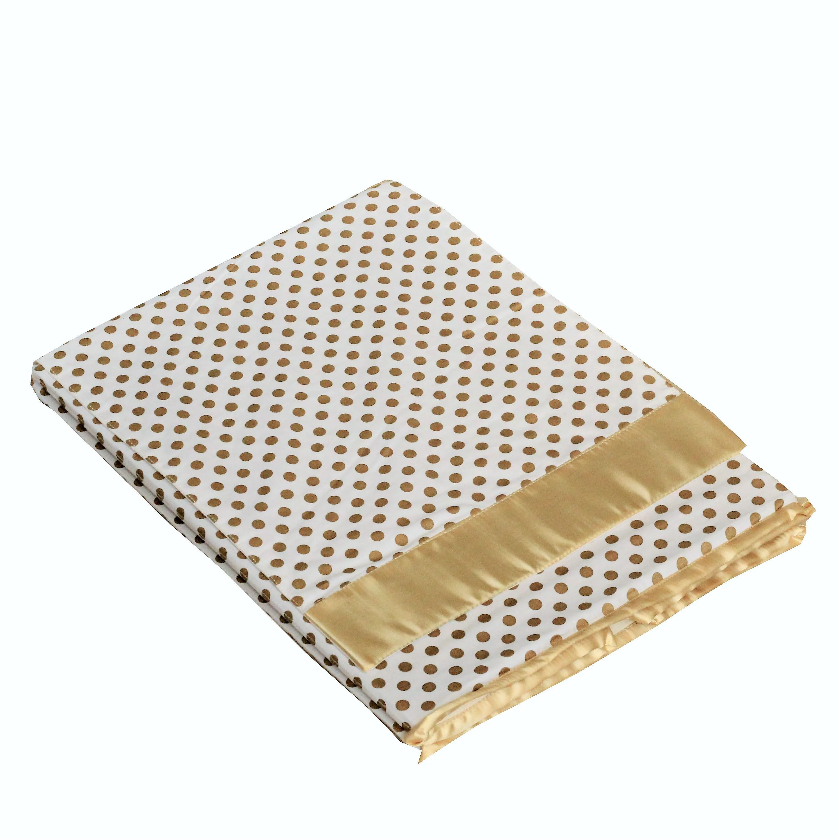 Metallic Fabric Collapsible Cotton Storage Basket or Bin with Gold Satin Highlights, Home Organizer Solution for Office, Bedroom, Closet, Toys, Laundry (Medium – 16x12x12"), Gold Small Dots Hamper