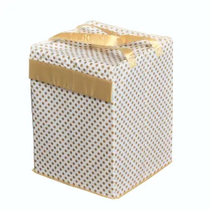 Metallic Fabric Collapsible Cotton Storage Basket or Bin with Gold Satin Highlights, Home Organizer Solution for Office, Bedroom, Closet, Toys, Laundry (Medium – 16x12x12"), Gold Small Dots Hamper
