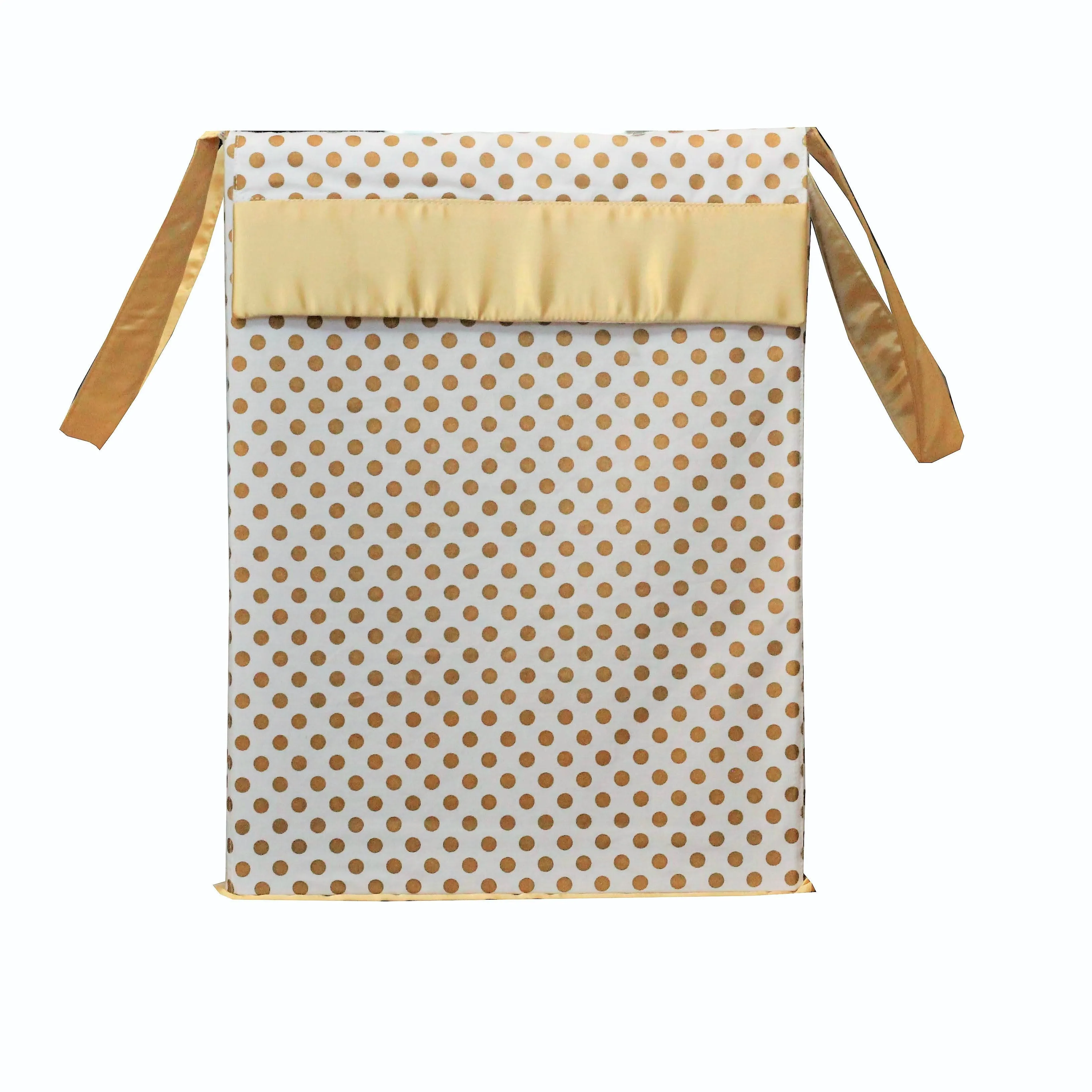 Metallic Fabric Collapsible Cotton Storage Basket or Bin with Gold Satin Highlights, Home Organizer Solution for Office, Bedroom, Closet, Toys, Laundry (Medium – 16x12x12"), Gold Small Dots Hamper