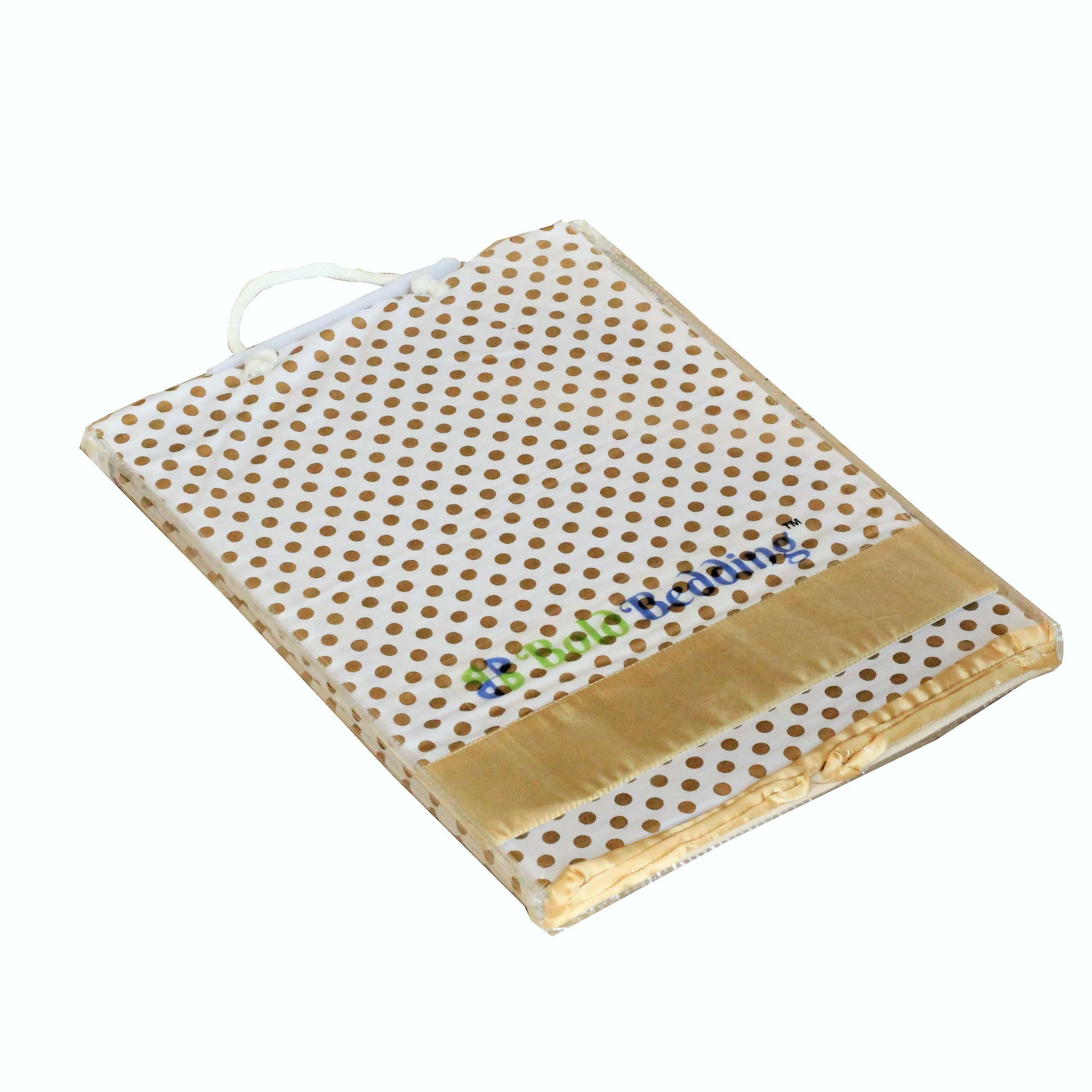 Metallic Fabric Collapsible Cotton Storage Basket or Bin with Gold Satin Highlights, Home Organizer Solution for Office, Bedroom, Closet, Toys, Laundry (Medium – 16x12x12"), Gold Small Dots Hamper