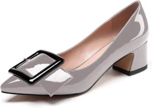 Mettesally Women's Block Heels Chunky Heel Pumps Classic Pointed Toe Slip On Buckle Wedding Office Dress Shoes
