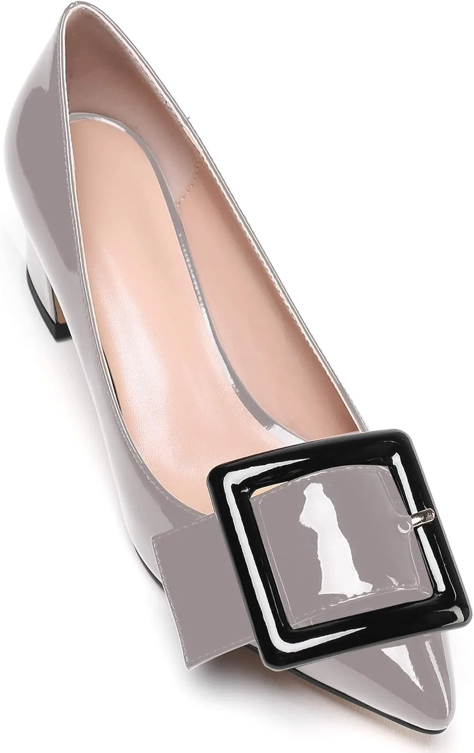 Mettesally Women's Block Heels Chunky Heel Pumps Classic Pointed Toe Slip On Buckle Wedding Office Dress Shoes