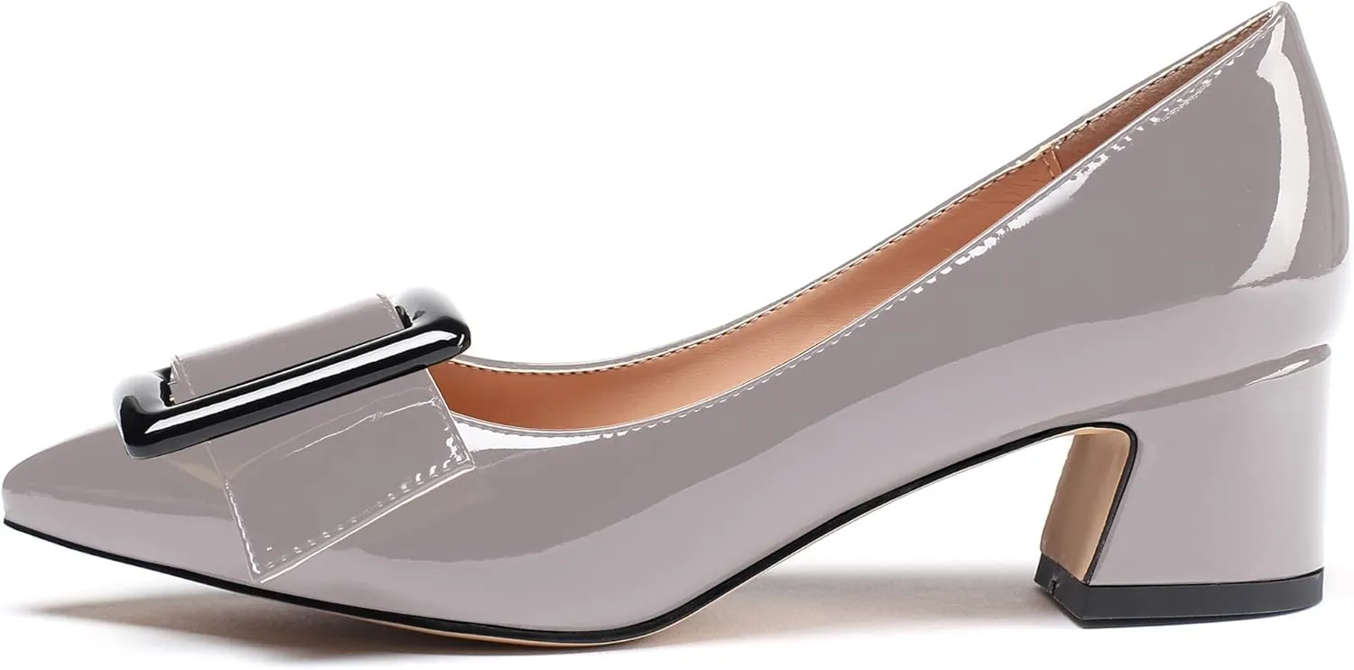 Mettesally Women's Block Heels Chunky Heel Pumps Classic Pointed Toe Slip On Buckle Wedding Office Dress Shoes