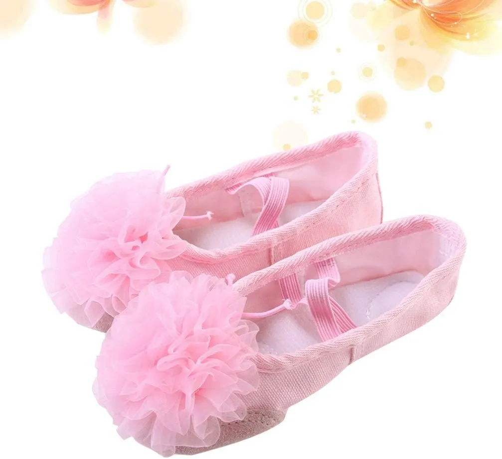 Milisten 1 Pair Girls Ballet Slippers Elastic Flower Dancing Shoes Belly Dance Sole Shoes
