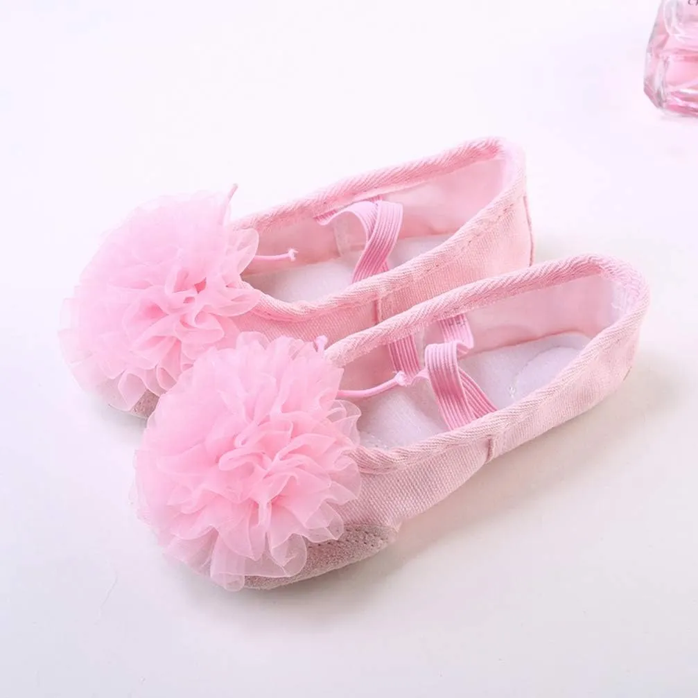 Milisten 1 Pair Girls Ballet Slippers Elastic Flower Dancing Shoes Belly Dance Sole Shoes