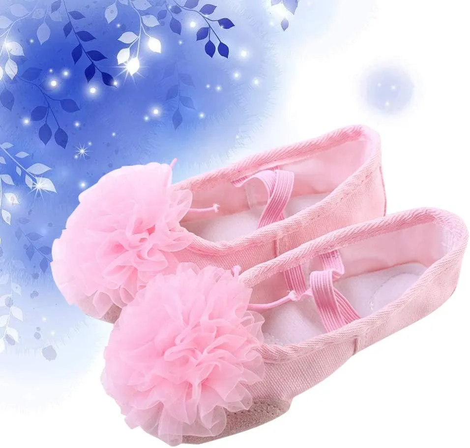 Milisten 1 Pair Girls Ballet Slippers Elastic Flower Dancing Shoes Belly Dance Sole Shoes