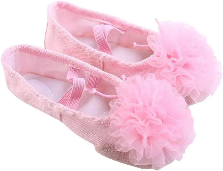 Milisten 1 Pair Girls Ballet Slippers Elastic Flower Dancing Shoes Belly Dance Sole Shoes