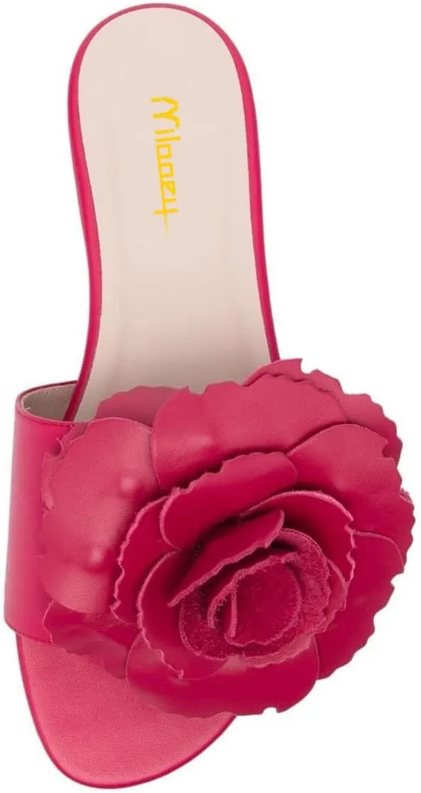 Milooey shoes Women's Comfy Open Toe Flat Sandals Elegant Flower Slip On Mules Beach Slides Lightweight Dress Slippers Summer Casual Shoes Size 4-16 Us