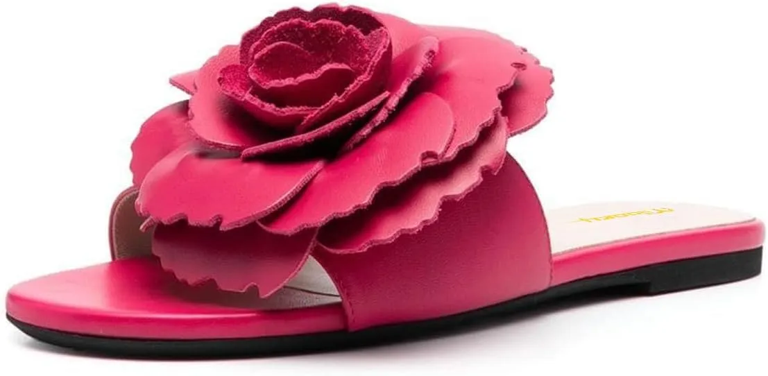 Milooey shoes Women's Comfy Open Toe Flat Sandals Elegant Flower Slip On Mules Beach Slides Lightweight Dress Slippers Summer Casual Shoes Size 4-16 Us