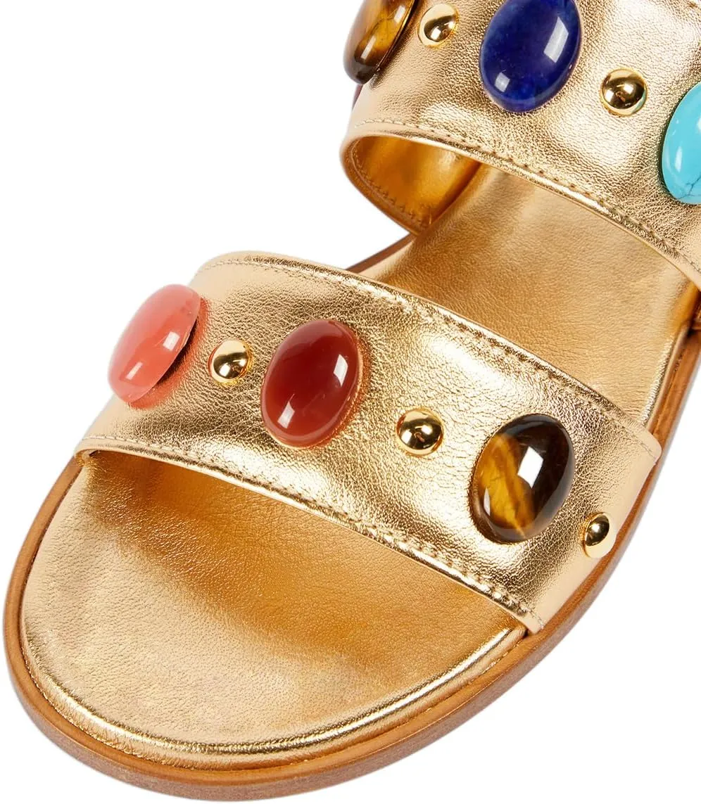 miss left Women Jewelled Two Straps Open Toe Flat Slide Sandals Soft Insole Slip on Summer Casual Indoor Outdoor Slippers Size 4-16 US