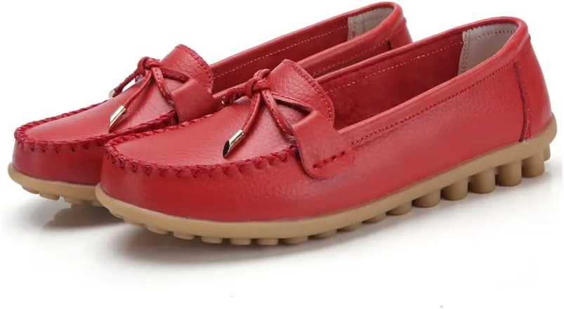Momuk Women's Penny Loafers Leather Driving Moccasins Slip On Boat Shoes Fashion Comfort Flats