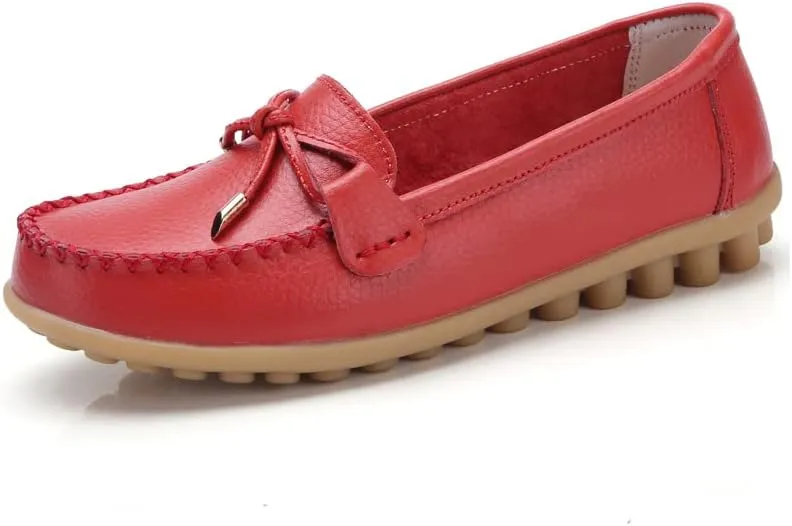 Momuk Women's Penny Loafers Leather Driving Moccasins Slip On Boat Shoes Fashion Comfort Flats