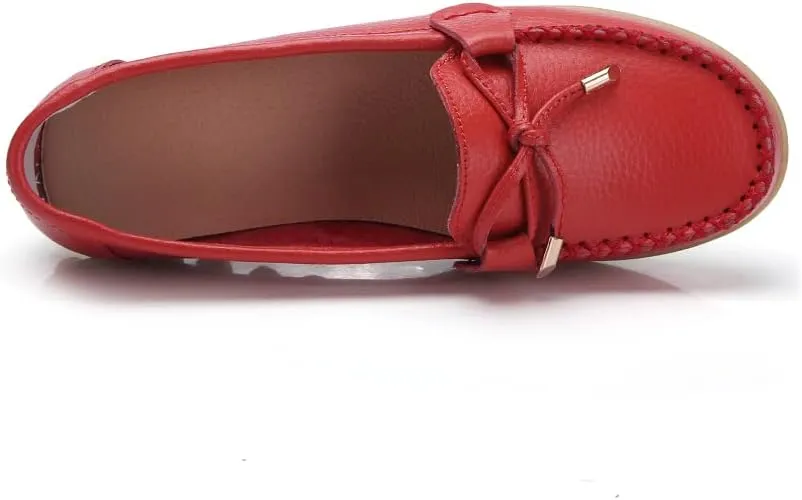 Momuk Women's Penny Loafers Leather Driving Moccasins Slip On Boat Shoes Fashion Comfort Flats