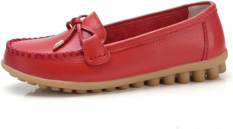 Momuk Women's Penny Loafers Leather Driving Moccasins Slip On Boat Shoes Fashion Comfort Flats