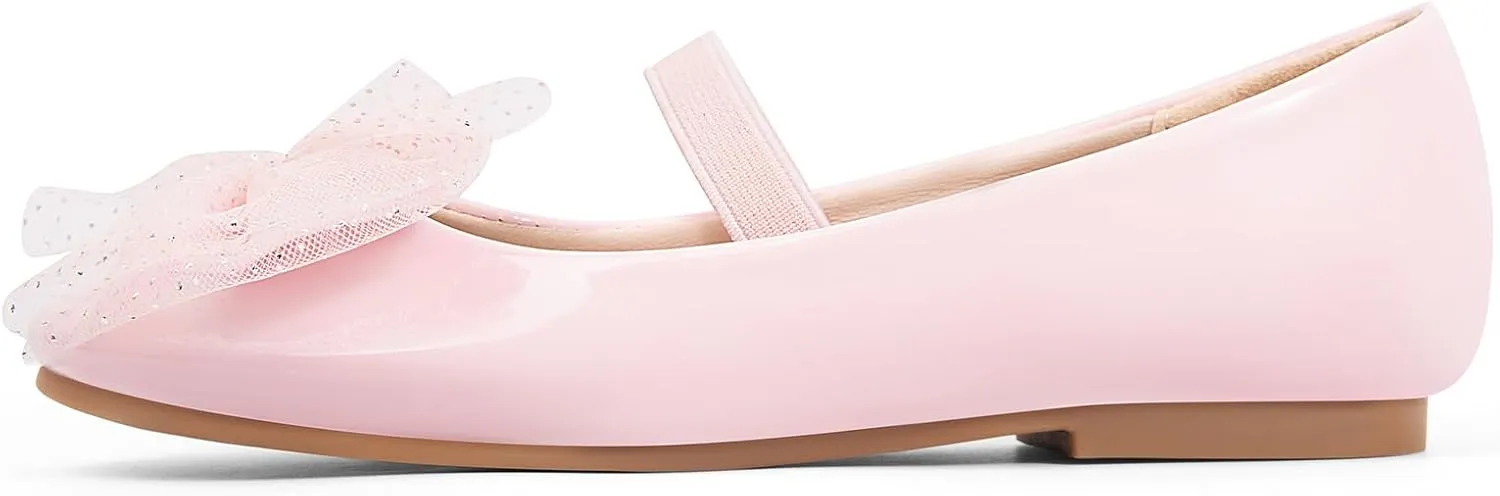 MUSSHOE Toddler Girls Dress Shoes Bow Girls Shoes Flower Mary Jane Flats Ballet Shoes for Kids