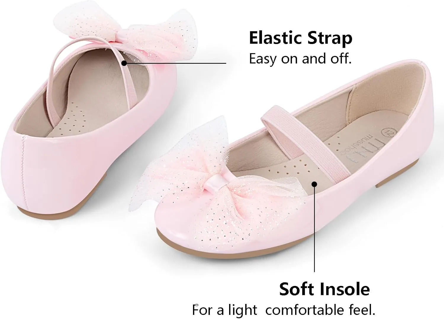 MUSSHOE Toddler Girls Dress Shoes Bow Girls Shoes Flower Mary Jane Flats Ballet Shoes for Kids