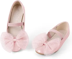 MUSSHOE Toddler Girls Dress Shoes Bow Girls Shoes Flower Mary Jane Flats Ballet Shoes for Kids